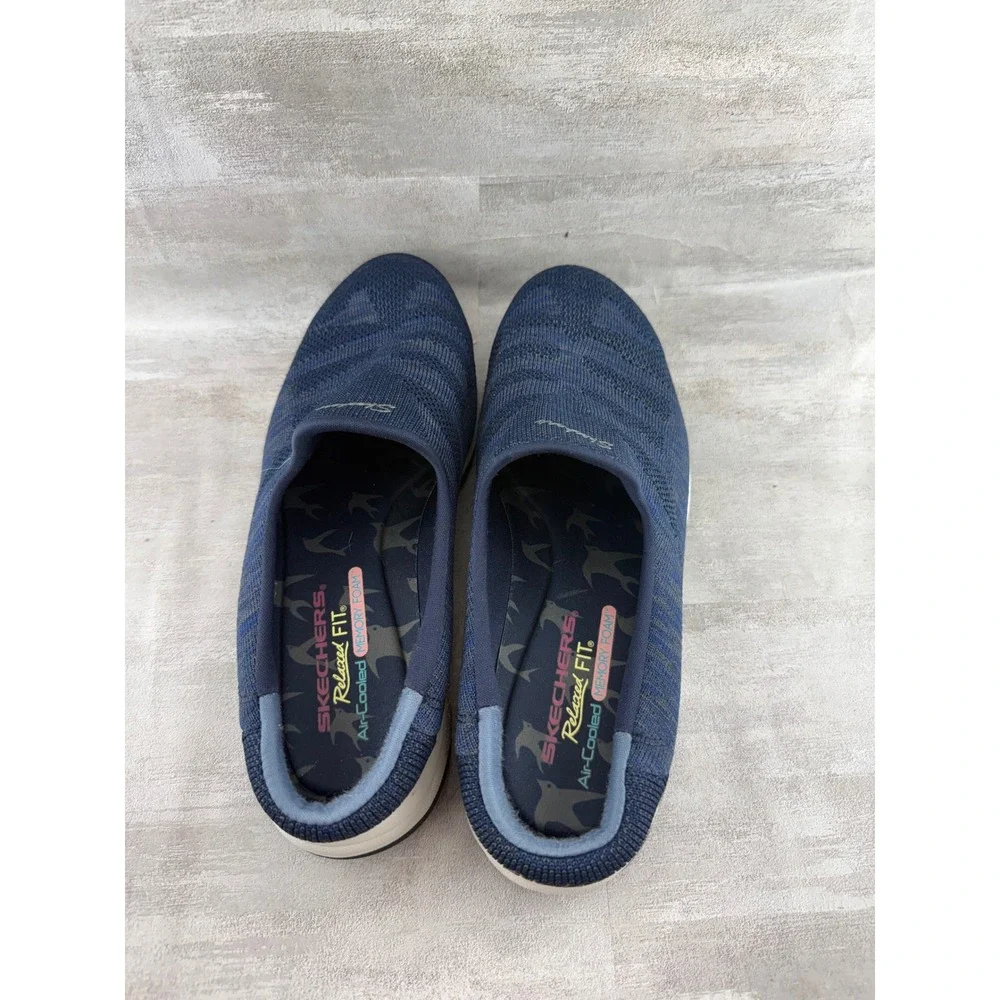 Skechers Relaxed Fit Navy Blue Knit Slip On Mule Sneakers 44915 Women Size 9